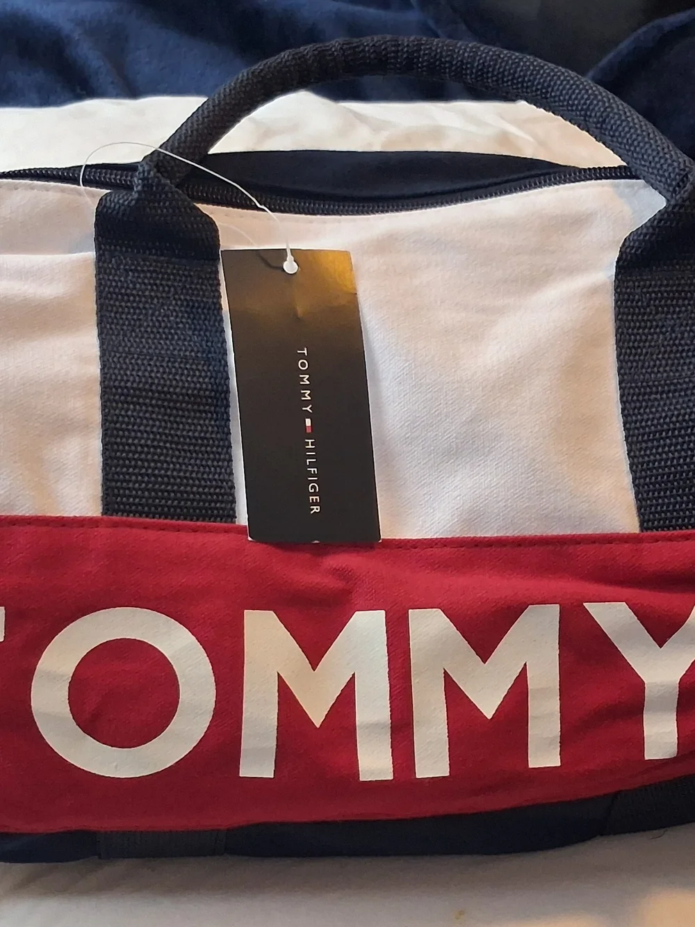 NEW WITH TAG Tommy Hilfiger Navy, Red & White Duffel Bag with Shoulder Strap